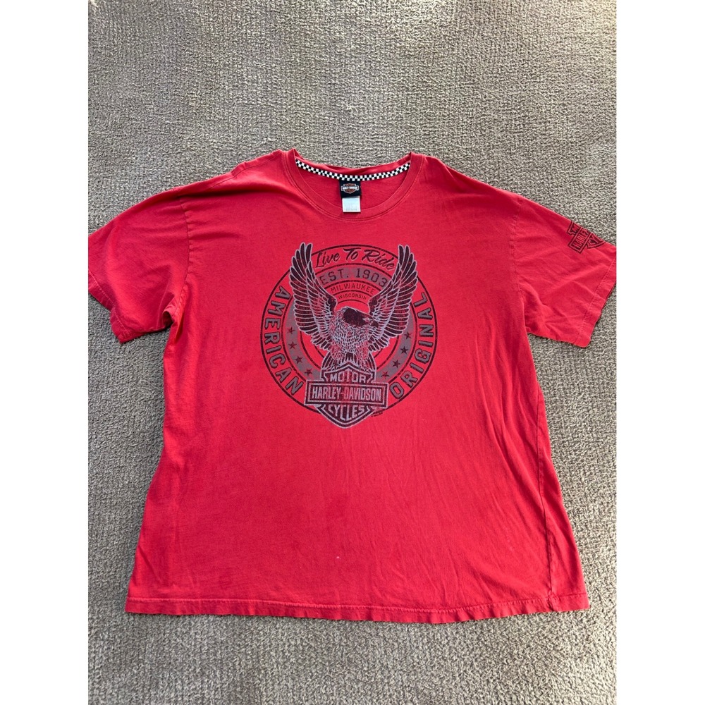 Harley Davidson Greensboro NC T-Shirt Mens 2XL Red Live To Ride Eagle Graphic